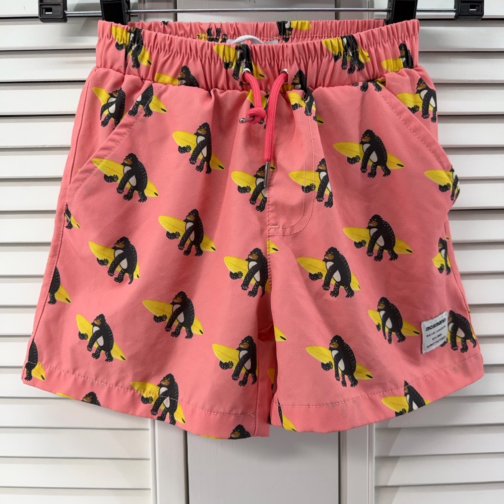Mosmann size 6/7  Pink Surf Monkey Print Swim Shorts